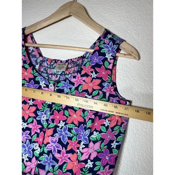 BLAIR Floral Smocked Button Front Midi Dress Bright Retro Summer Vacation  PS - Picture 7 of 15